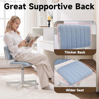Office Chair Vanity Chair with Wheels | Comfy Desk Chair with Back | Cute Teddy Armless Adjustable Swivel Chair | Small Vanity Stool | for Bedroom Home Computer Task | Light Blue - color: Light Blue