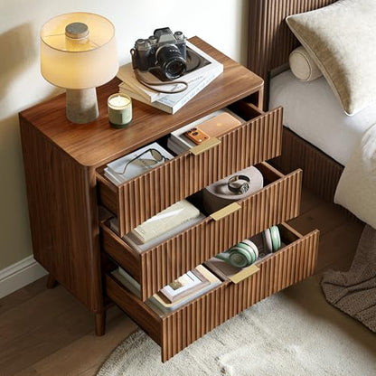 Evermagin 31.5" W Oversized Nightstands Set of 2 with 3 Drawers | Walnut Fluted Nightstand, Tall Large 3 Drawer Bedside Table, Mid Century Modern Side Table for Bedroom, livingroom - color: Walnut, size: 15.78"D x 31.5"W x 29.35"H (3 Drawers)