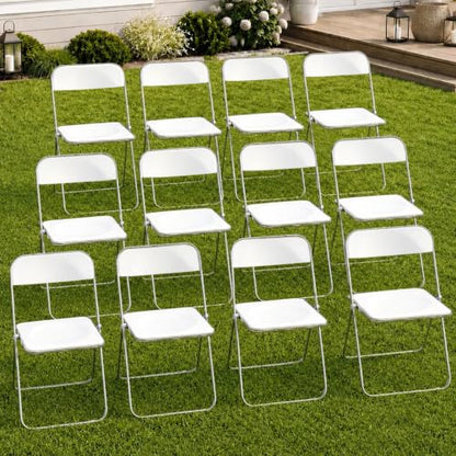 JPBSTO 12 Pack White Plastic Folding Chairs - Bulk Value Stackable for Wedding Banquet, Event Rental, Large Venue (300lb Capacity) - color: White, size: 12-Pack
