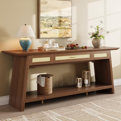 iPormis 70.9 Inches Rattan Entryway Table with Drawer, Narrow Long Console Table Behind Sofa, Wood Entry Accent Hallway Table for Living Room, Behind Couch, Entrance, Rustic Brown - color: Rustic Brown