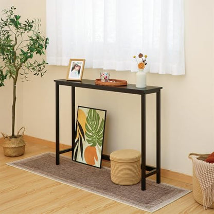 Bamboo Narrow Console Table, 39.4"(L) Wood Small Entryway Table, Accent Slim Hallway Tables, Thin Sofa Side Tables for Hallway, Living Room, Bedroom, Foyer, Black - color: Black