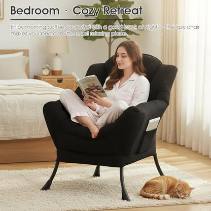 Lazy Chair, Comfy Reading Chair for Bedroom，Black | Comfy Bedroom Accent Chair with Washable Removable Cover and extra throw pillow for Living Room Dorm - color: Peach Black-single