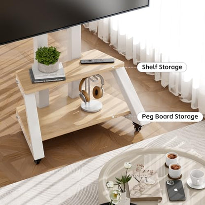 Mobile TV Stand Rolling TV Cart with Wheels for Most 32-86 Inch TV | TV Stand with Double Wooden Shelf, Height Adjustable Heavy-Duty Holds up to 180lbs,Max VESA 600 * 450mm - color: White