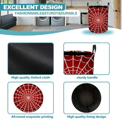 Red Spider Web Dirty Clothes Hamper,Foldable Laundry Basket with Handles,Halloween Gothic Waterproof Oxford Cloth Storage Bin for Bedroom Bathroom Nursery,16 x 20 Inch - color: Red Spider Web,Halloween Gothic