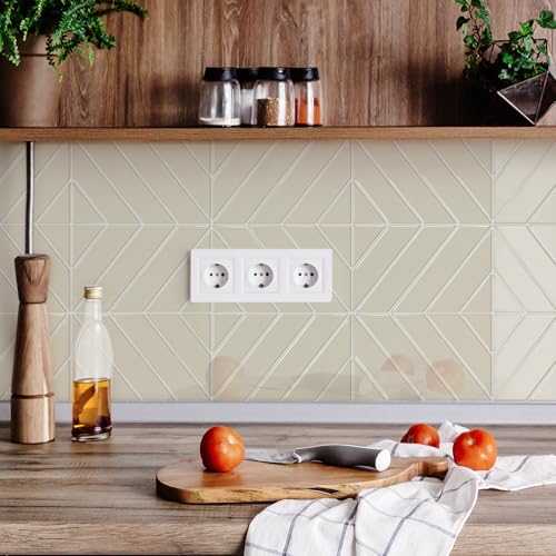 STICKGOO Herringbone Peel and Stick Backsplash, Light Gray Beige, 10 Sheets | 12.6 x 9.7 in, Thicker Rectangular Vinyl Stick-On Wall Tiles, Easy Alignment, Waterproof, Easy to Clean, Kitchen/Bathroom - color: Light Gray Beige, size: Pack of 10