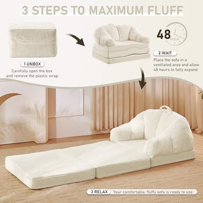 wanan Folding Sofa Bed, 3-in-1 Convertible Boneless Couch with Handle, Floor Lounger & Sleeper Chair for Adults, Comfy Folding Couch Single Sofa for Living Room Bedroom, Beige White - color: Beige White
