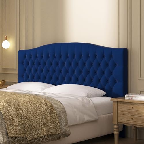 Furpopup Velvet Upholstered Headboard King/Cal King Size Latest Model Wall Mount, Bed Frame Mount, Featuring High-Density Sponge Padding, Luxury Texture Easy Assembly Comfort and Style-Navy Blue - color: Navy Blue-velvet, size: King