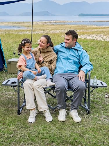 TIMBER RIDGE Double Camping Chair Portable Loveseat, Heavy Duty Folding Camp Couch, 2 person Director Chairs with Cup Holder for Outdoor Lawn Tailgates Picnic Sports Soccer Games Supports 600 lbs Blue | Heavy Duty Folding Camp Couch for 2 Person with Cup