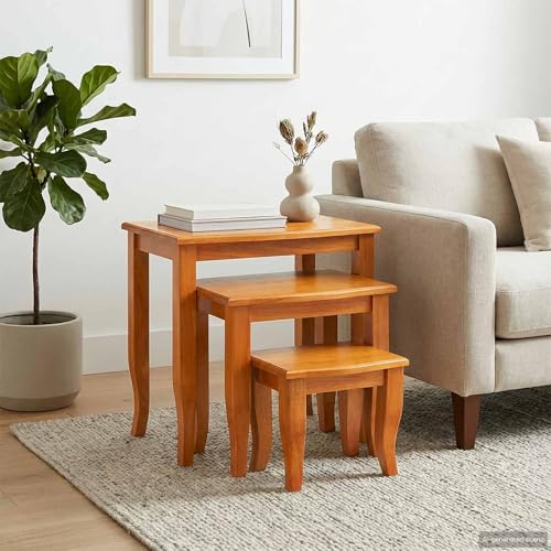 Rustic Nesting Side Tables 3 Pcs Set Solid Mahogany Wood Natural Grain Space Saving Design for Living Room Bedroom Accent Decor