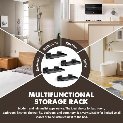 FAYYGYH 2 Pack Adhesive Floating Shelves, No Drill Small Floating Shelf | Wall Storage Damage-Free Wall Mounted Organizer for Bathroom, Kitchen, Bedroom & Office (Black-4pcs) - color: Black-4pcs