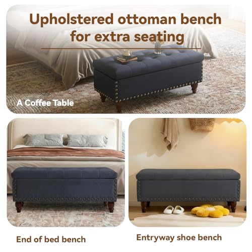 42'' End of Bed Storage Bench with Dual-Surface Lid, Upholstered Ottoman with Hidden Storage, Chenille Bench Seating with Wood Panel Seat for Entryway,Living Room,Bedroom-Blue - color: 4-blue