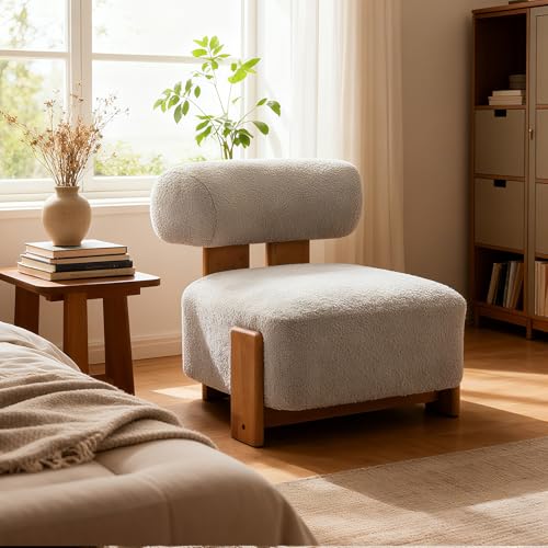 Christopher Knight Home Jillian Modern Boucle Upholstered Accent Chair, Armless Living Room Single Lounge Sofa, Comfy Reading Chair for Bedroom, Low Profile Chair, Almond Beige+Brown