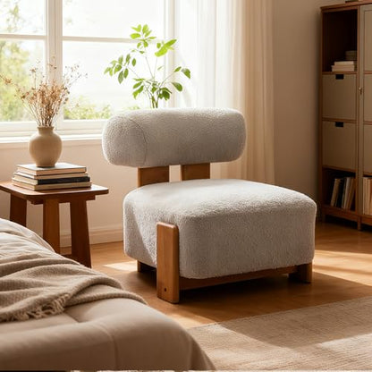 Christopher Knight Home Jillian Modern Boucle Upholstered Accent Chair, Armless Living Room Single Lounge Sofa, Comfy Reading Chair for Bedroom, Low Profile Chair, Almond Beige+Brown