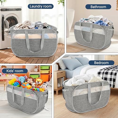 100L Collapsible Laundry Baskets, Foldable Dual Handles Laundry Hamper Grey | Lightweight, Easy to Carry, Up and Downstairs, Tear-Proof, Space-saving, for Laundry Room, Bedroom, Bathroom, Travel, Dorm - color: 100L Gray