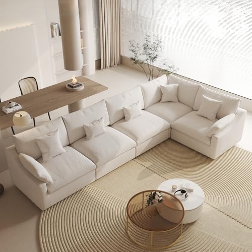 Cloud Couch Modular Sectional Sofa,119inch V Shaped Sofa,Down Filled 5 Seater Convertible Living Room Sets,Cover Washable and Replaceable Couches for Living Room,White - color: White, size: V Shaped Seater