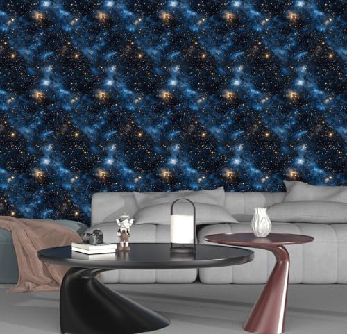 Dark Starry Sky Wallpaper Peel and Stick 17.5"x 118",Black/Blue | Self Adhesive/Removable/Waterproof/Thick Vinyl Contact Paper for Bathroom Bedroom Shelf Cabinet Drawer,Prepasted,Easy Peel - color: Black/Blue, size: 17.5" x 118"