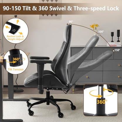 YFO Home Office Desk Chair High Back Office Rubber Chair Casters Ergonomic Computer Chair with Lumbar Support Adjustable Height Rolling Swivel Chair Executive Task Armrests, Black PU - color: Black, size: High Back