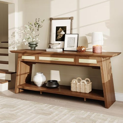 iPormis 70.9 Inches Rattan Entryway Table with Drawer, Narrow Long Console Table Behind Sofa, Wood Entry Accent Hallway Table for Living Room, Behind Couch, Entrance, Rustic Brown - color: Rustic Brown