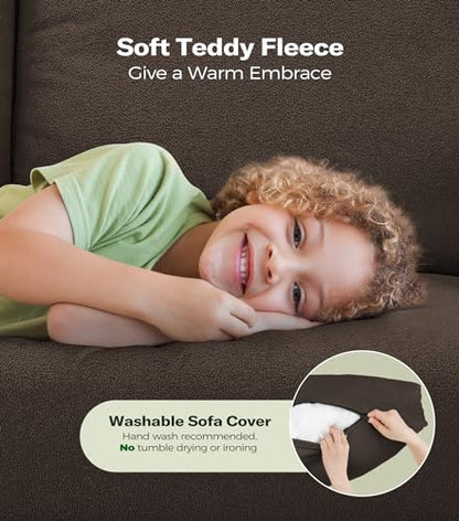 Welzona 3-Layers Cloud Loveseat Sofa, 51" Small Couch, Teddy Small Sofa | Comfy Teddy Fabric, Washable Covers, Tool-Free Setup, All-wood Futon Couch for Living Room, Bedroom, Small Spaces, Brown - color: Brown, size: cloud loveseat