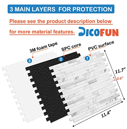 DICOFUN 10-Sheet Peel and Stick Backsplash Tile, Faux White Marble Look PVC Mixed Metal Stick on Backsplash Tiles for Kitchen and Bathroom, 9.4 sq.ft - color: White Marble and Metal Silver, size: 10 Sheets, 12’’x12’’x0.12’’