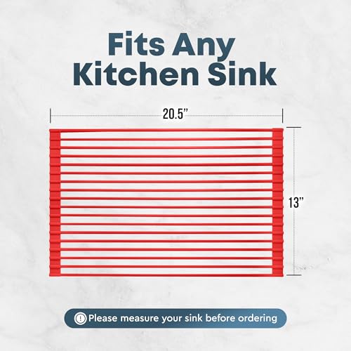 Zulay Kitchen Large Roll Up Dish Drying Rack - Heavy Duty Silicone Wrapped Steel Rods Over Sink Dish Drying Rack - Versatile Roll Up Sink Drying Rack & Trivet - Red,20.5 inches x 13 inches - color: Scarlet Red