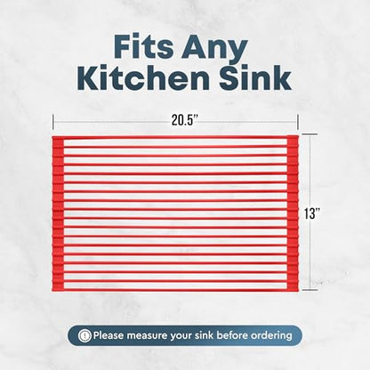 Zulay Kitchen Large Roll Up Dish Drying Rack - Heavy Duty Silicone Wrapped Steel Rods Over Sink Dish Drying Rack - Versatile Roll Up Sink Drying Rack & Trivet - Red,20.5 inches x 13 inches - color: Scarlet Red