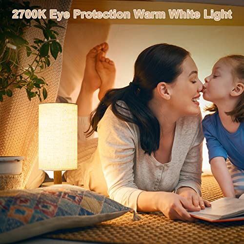 Small Bedside Table Lamp for Bedroom, Minimalist Wood Base & Round Fabric Shade, Mini Cute Cozy Warm White Nightstand Boho Lamp, Study Desk Night Stand Light for Room, Dorm, Nursery, Living Room - size: Cylinder - Set of 1