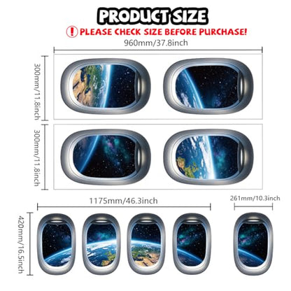 Porthole Earth and Universe Wall Decals, Wall Stickers Decor | 2 Sheets 11.8"x37.8" Vinyl Removable Peel and Stick Murals, Plant Decor for Bedroom, Bathroom, Office, Classroom & Home - style: Porthole Earth and Universe