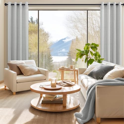 Grey Kitchen Curtains 45 Inch Length Sets of 2 Panels Linen Semi Sheer Opaque Short Bathroom Small Window Curtains Gray - color: Grey, size: 52"W x 45"L (Pack of 2)