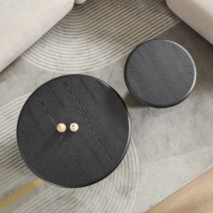 Round Nesting Coffee Table Set of 2, Modern 2-Piece Circle Wooden Center Table with Base, Accent Tea Table for Living Room Apartment, Easy Assembly, 31.5" & 20.87" (Black) - color: 31.5" & 20.87",black