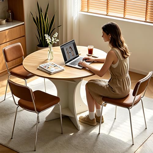 Lightdot 40" Round Dining Table Modern Circle Farmhouse Kitchen Table for 4 People Small Space Dining Room Table for Dining Room/Kitchen/Living Room-Walnut Wood Top & Pedestal Base - color: Walnut