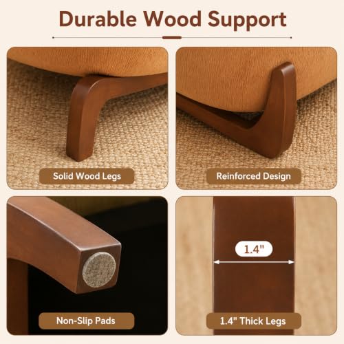 Modern Velvet Armless Accent Chair with Solid Wood Legs, Upholstered Single Lounge Chair, Comfy Reading Chair for Living Room, Bedroom & Reading Nook (Caramel + Fabric, 2 Pack, Solid Wood) - color: Caramel + Fabric, size: 2 Pack
