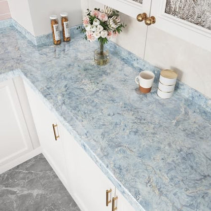 Wallercity Cream Blue Marble Contact Paper Peel and Stick Countertops Waterproof 24"x118" Kitchen Countertop Contact Paper Self Adhesive Blue Marble Wallpaper Vinyl Wrap for Cabinets Cover Bathroom - color: Blue, size: 24" x 118"