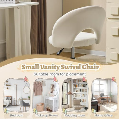 VINGLI Small Vanity Chair with Wheels for Girls.Cute Modern Adjustable Height Armless Office Desk Chair.360°Swivel Comfy Rolling Chair for Study, Make up Room,Small Space,Linen White - color: Linen White