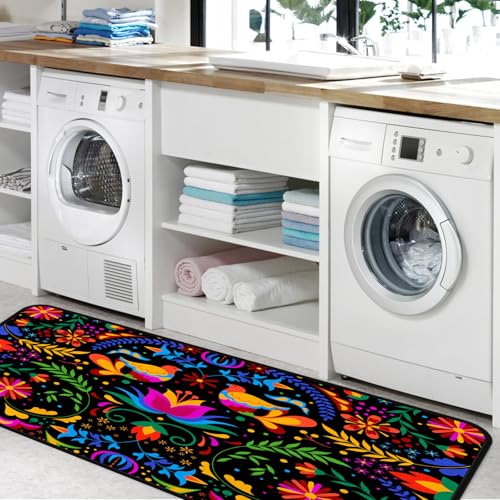 Floral Mexican Birds Kitchen Rug,Kitchen Runner Rug Non Slip Washable Standing Desk Mat Laundry Room Runner Rug Area Rugs for Floor Bathroom,Hallway,Office,Sink,Mudroom 20''x48'' - color: Best Floral Birds, size: 48x20 in