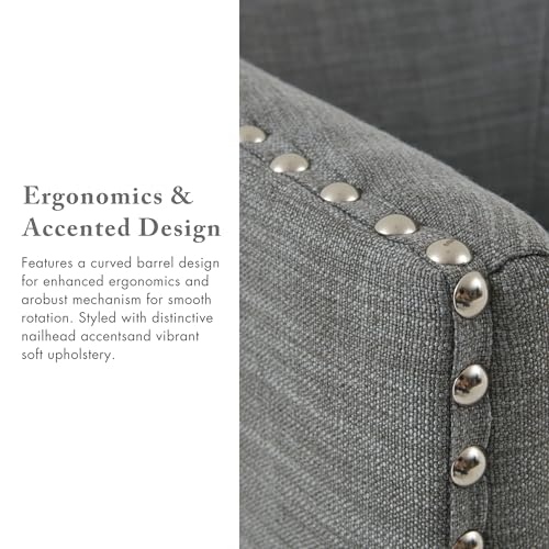 Madison Park Swivel Barrel Accent Chair, Upholstered Curved Back with 7-Inch Thick Woven Cushion, 360° Swivel, Nailhead Trim, Comfy Chair for Living Room, Bedroom, Office, 28" Wide, Grey, Tyler - color: Grey
