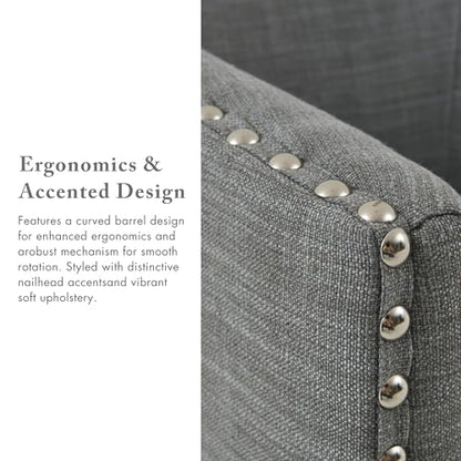 Madison Park Swivel Barrel Accent Chair, Upholstered Curved Back with 7-Inch Thick Woven Cushion, 360° Swivel, Nailhead Trim, Comfy Chair for Living Room, Bedroom, Office, 28" Wide, Grey, Tyler - color: Grey