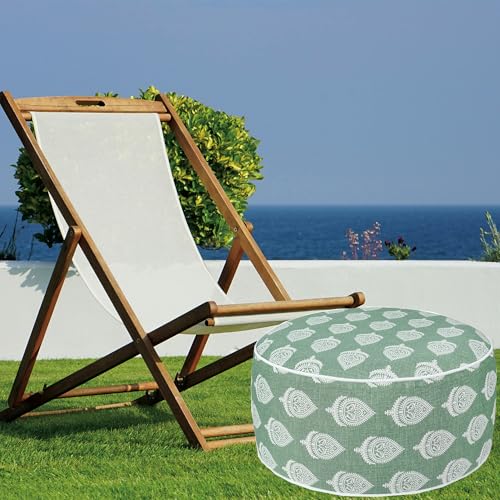 FUNHOME Inflatable Stool Ottoman Footrest with Handle D20 xH9-Light Green | Indoor Outdoor Footrest Seat, Water-Repellent, Footstool Pouf for Home Patio Garden and Camping Use - color: Light Green