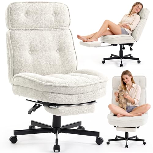 Criss Cross Chair with Wheels - Home Office Desk Chairs with Foot Rest, Morden Comfy Swivel Makeup Chair for Vanity, Ergonomic Cross Legged Office Chair with High Back & Wide Seat, White - color: White