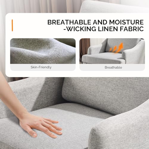 VINGLI Linen Fabric Accent Chair Grey, Modern Upholstered Armchair, Comfy Sofa Chair Living Room Bedroom Furniture for Apartment - color: Grey