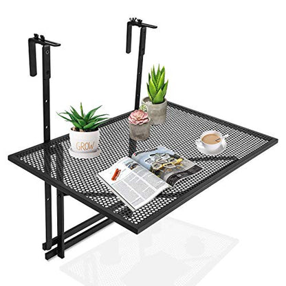 Tangkula Outdoor Folding Hanging Table, 5 Height Adjustable & Foldable Space Saving Railing Serving Table, Width from 1.5 inch to 4 inches, Suitable for Patio, Balcony and Deck - size: 24” x 19” x 24"-32.5”