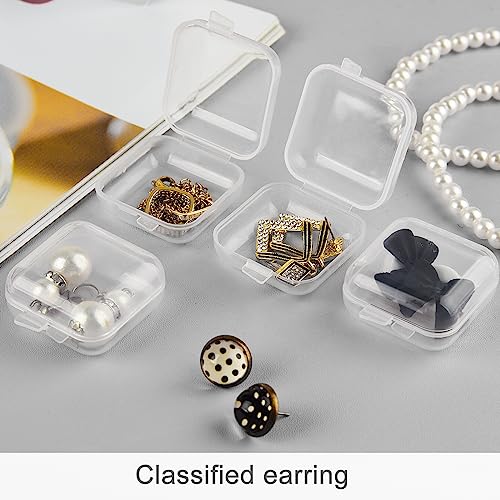 Mototo 120 Pieces Mini Plastic Jewelry Box Clear Storage Box Small Storage Containers with Hinged Lids for Beads Jewelry Earrings Chains Earplugs Craft, 1.4 x 1.4 x 0.7 Inches - style: 120 Pieces