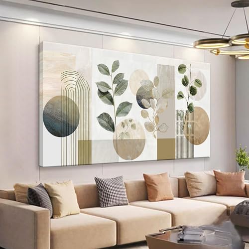 TAIJXAGSG Green Boho Wall Art Minimalist Canvas Wall Art Decor Geometric Line Leaf Beige Green Wall Art Canvas Artwork Print Paintings Abstract Art Botanical Boho Room Office Home Wall Decor 20"X 40" - color: green white, size: 40"L x 20"W