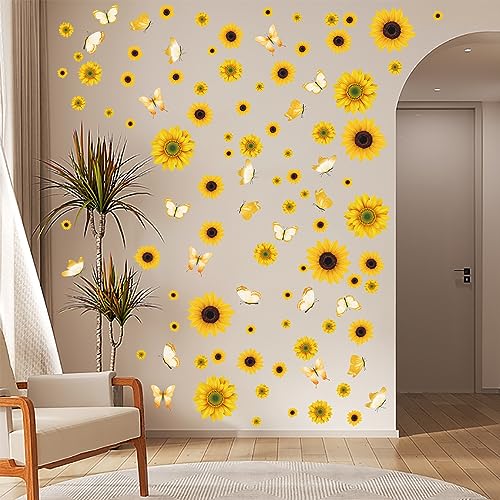 AOWDIAO Sunflower Peel and Stick Wall Decals, Sunflower Decorations for Bedroom, Kitchen, Bathroom, Living Room - style: Sunflower