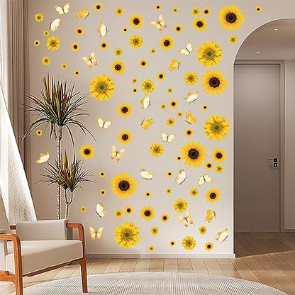 AOWDIAO Sunflower Peel and Stick Wall Decals, Sunflower Decorations for Bedroom, Kitchen, Bathroom, Living Room - style: Sunflower