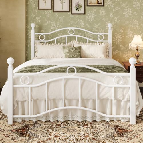 SHA CERLIN Queen Size Metal Bed Frame, Victorian Vintage Style, White | 14 Inch Tall, 3000LBS Heavy Duty Support, Iron-Art Headboard, Under-Bed Storage, No Box Spring Needed, Easy Assembly - color: White, size: Queen