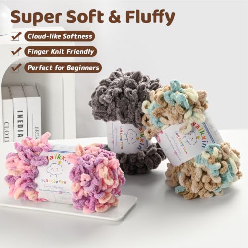 Super Soft Loop Yarn for Finger Knit, 3 Pack of 7.05 oz /19.5 yds Each, Chunky Blanket Yarn for Hand Knitting, #7 Jumbo Chenille Yarn, Fluffy Baby Blanket Yarn for Crochet Amigurumi (3 Light Gray) - color: 3 Light Gray