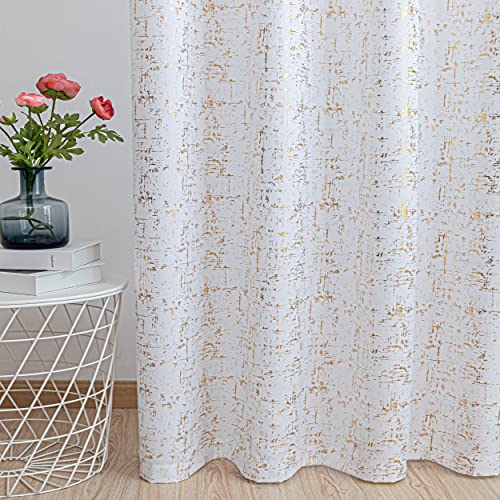 Taisier Home Gold Foil Print Linen Textured Curtains Geometric Dots Pattern Design Curtains for Nursery Toy Room Thermal Insulated Window Treatment 2 Panels 54" L,White and Gold Drapes Print - color: White/Gold, size: 52"W x 54"L (Pack of 2)