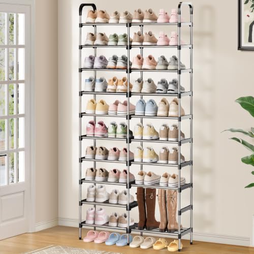 10-Tier Stackable Metal Shoe Rack, Removable Boot Shelf, Black | Sturdy Metal Shelves, Holds 40 Pairs, Tall Boot Tier, Space-Saving, Expandable, Easy Assembly, for Entryway, Closet - size: 10 Tiers (32.3"W)