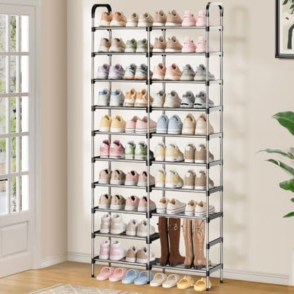 10-Tier Stackable Metal Shoe Rack, Removable Boot Shelf, Black | Sturdy Metal Shelves, Holds 40 Pairs, Tall Boot Tier, Space-Saving, Expandable, Easy Assembly, for Entryway, Closet - size: 10 Tiers (32.3"W)